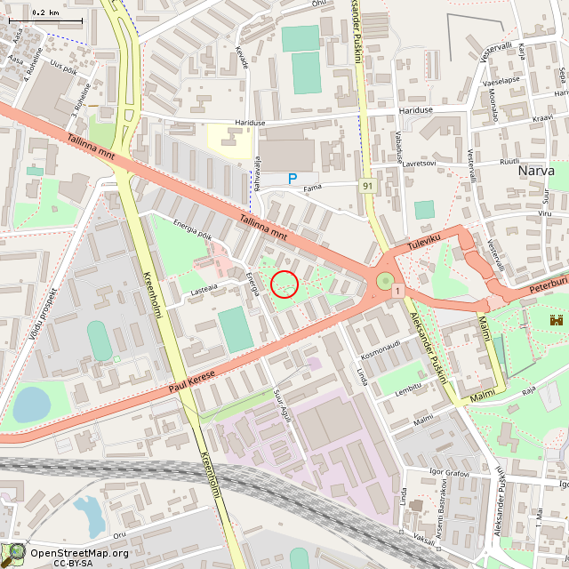 Карта где находится Заброшенный фонтан (Нарва) в среднем масштабе