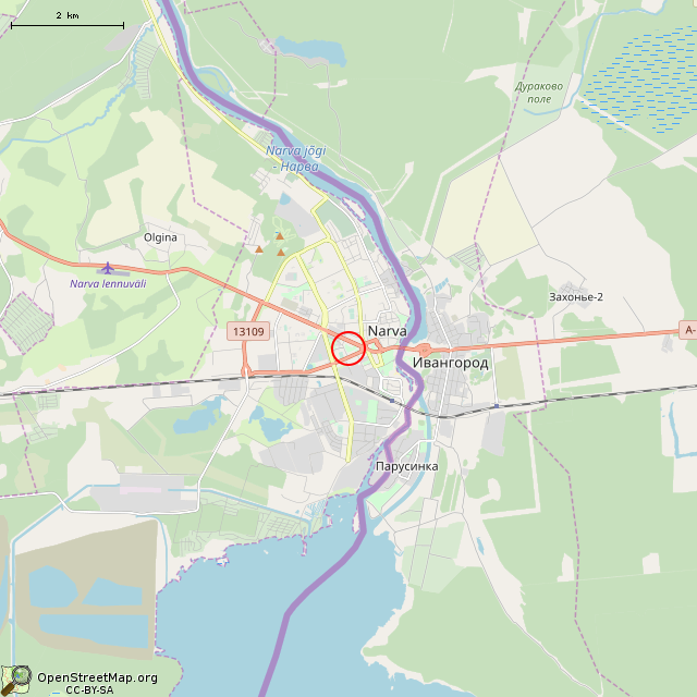 Карта где находится Заброшенный фонтан (Нарва) в мелком масштабе