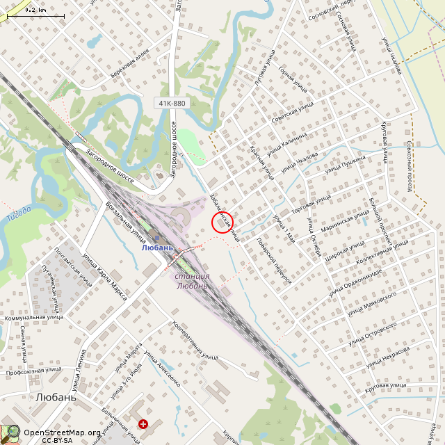 Карта где находится Дореволюционная баня (Любань) в среднем масштабе