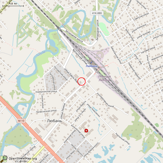 Карта где находится Памятник В.И. Ленину (Любань) в среднем масштабе