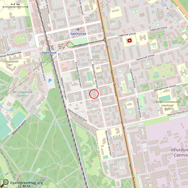 Карта где находится Ярославские бани (Санкт-Петербург) в среднем масштабе