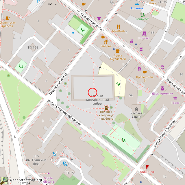 Карта где находится Старый кафедральный собор XV век (Выборг) в крупном масштабе