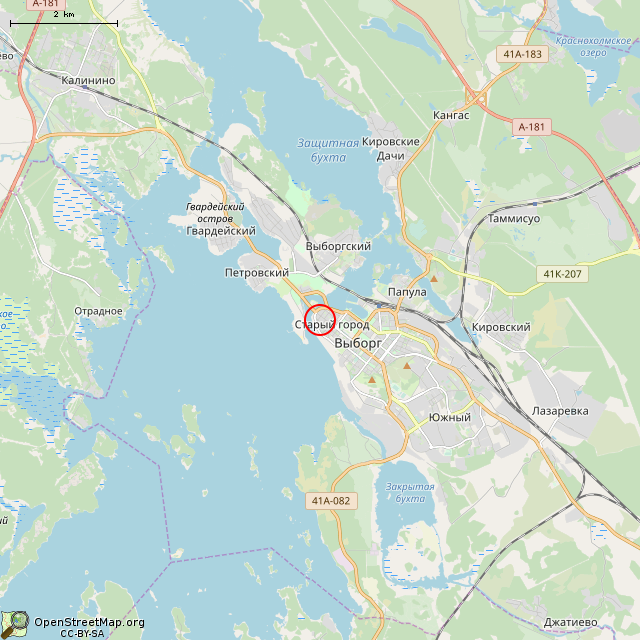 Карта где находится Старый кафедральный собор XV век (Выборг) в мелком масштабе