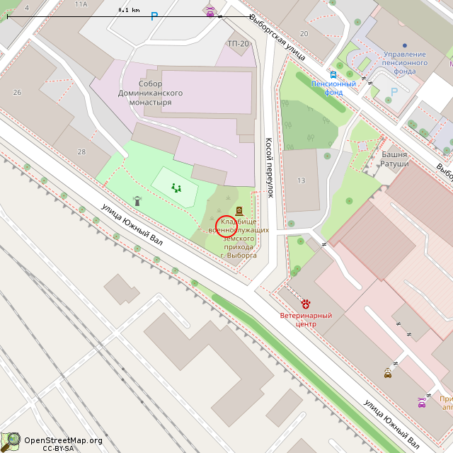 Карта где находится Военное кладбище земского прихода (Выборг) в крупном масштабе