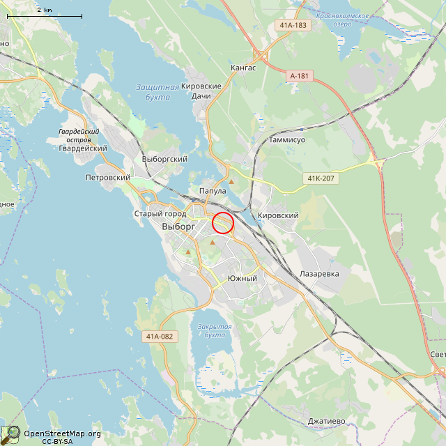 Карта где находится Памятник погибшим в Чечне и Афганистане (Выборг) в мелком масштабе