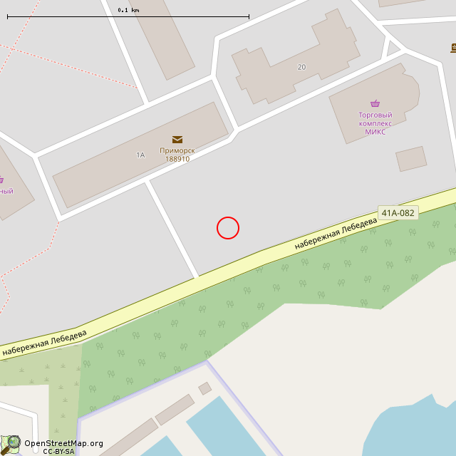Карта где находится Памятник Герою Советского Союза Н. М. Лебедеву (Приморск) в крупном масштабе