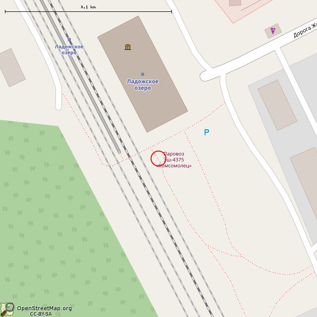 Карта где находится Паровоз Эш-4375 («Комсомолец») (Ладожское Озеро) в крупном масштабе