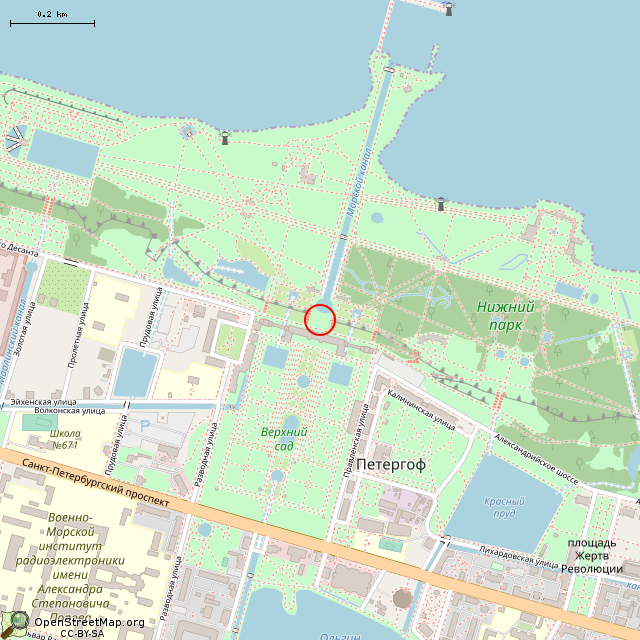 Карта где находится Большой Каскад (Санкт-Петербург) в среднем масштабе