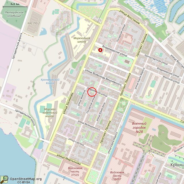 Карта где находится Памятник Иоанну Кронштадтскому (Санкт-Петербург) в среднем масштабе