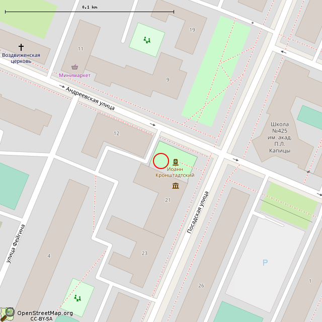 Карта где находится Памятник Иоанну Кронштадтскому (Санкт-Петербург) в крупном масштабе