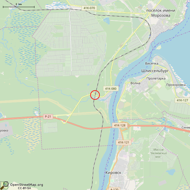Карта где находится ДОТ (артказемат) Не-6, Невский УР в мелком масштабе