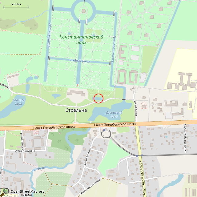 Карта где находится Пруд (Санкт-Петербург)      | фонтан в среднем масштабе