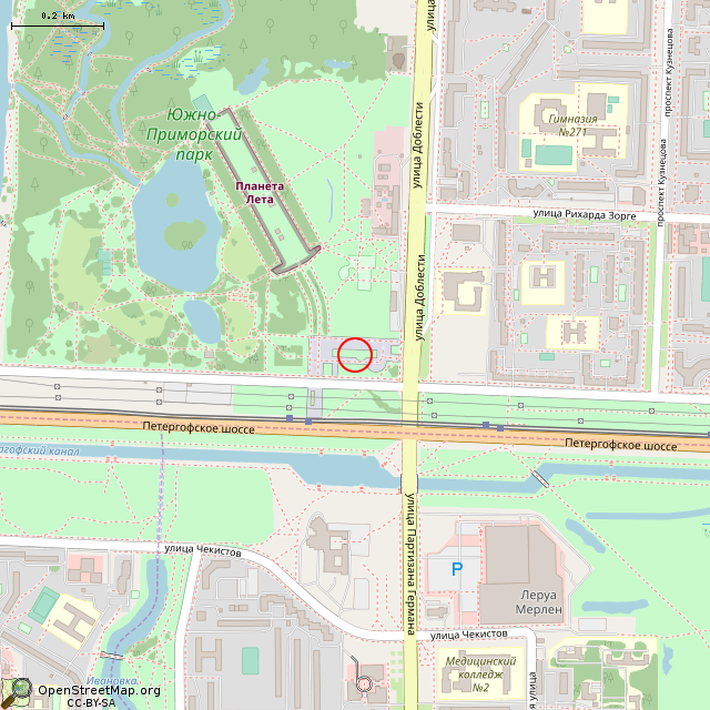 Карта где находится Фонтан Победы (Санкт-Петербург) в среднем масштабе