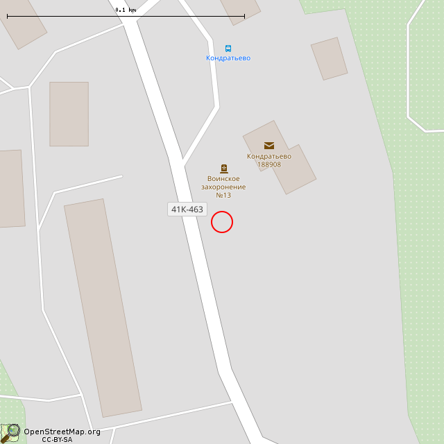 Карта где находится Братская могила советских воинов № 13 (Кондратьево) в крупном масштабе