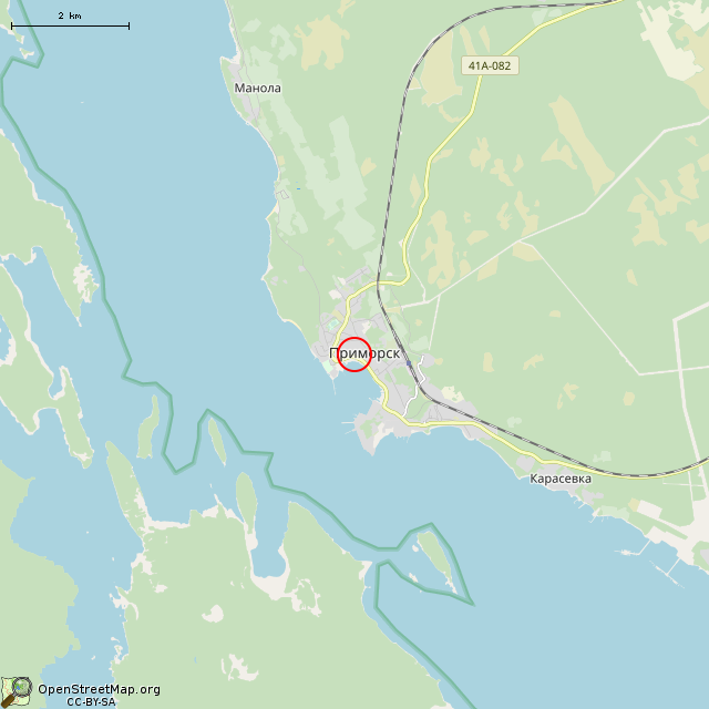 Карта где находится Памятник — орудие с бронекатера № 324 (Приморск) в мелком масштабе