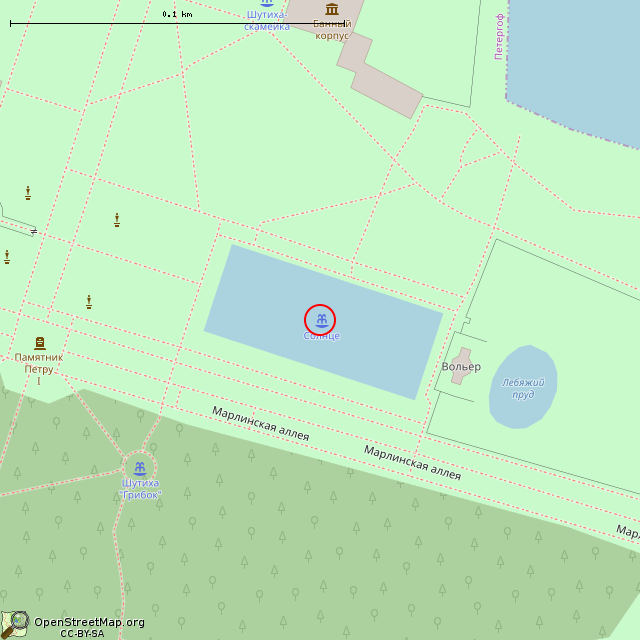 Карта где находится Менажерийный пруд (Санкт-Петербург)      | фонтан в крупном масштабе