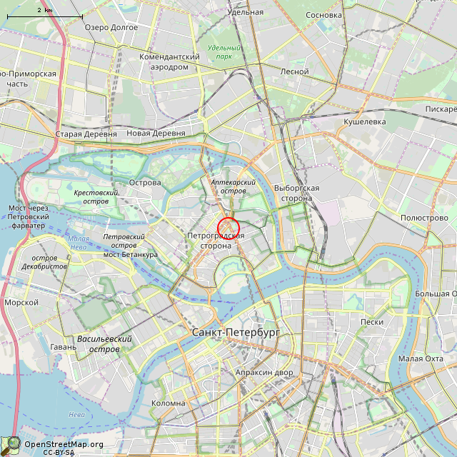 Карта где находится Рябина Андрея Петрова (Санкт-Петербург) в мелком масштабе