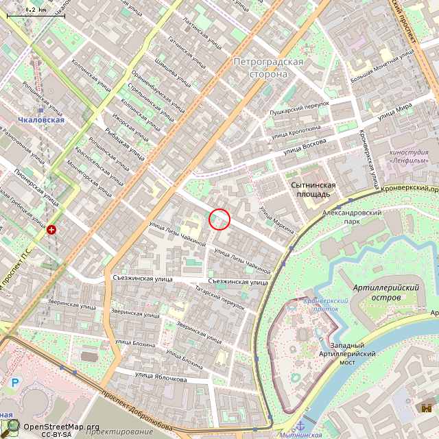 Карта где находится Памятник Димитру Благоеву (Санкт-Петербург) в среднем масштабе