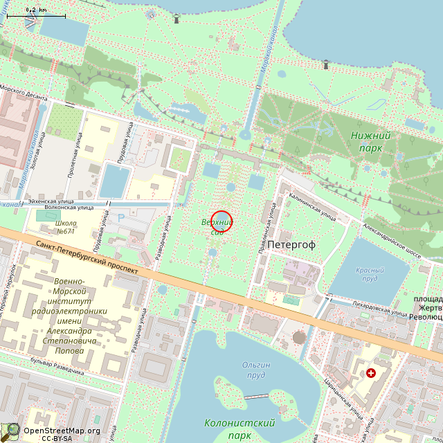 Карта где находится Пруд с фонтаном «Нептун» с барельефами и фонтанными статуями (Санкт-Петербург) в среднем масштабе