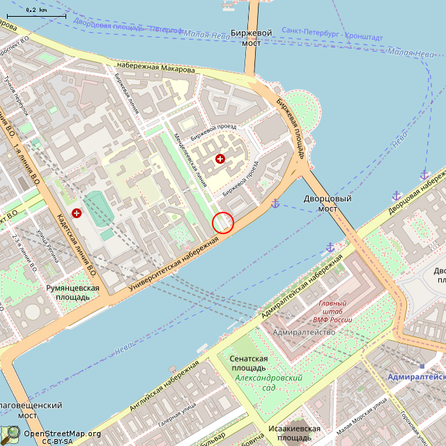 Карта где находится Памятник М.В. Ломоносову (Санкт-Петербург) в среднем масштабе