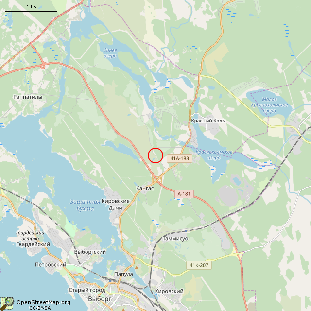 Карта где находится ТП на крыше ДОТа № 19 линии Лайхалампи (Выборг) в мелком масштабе