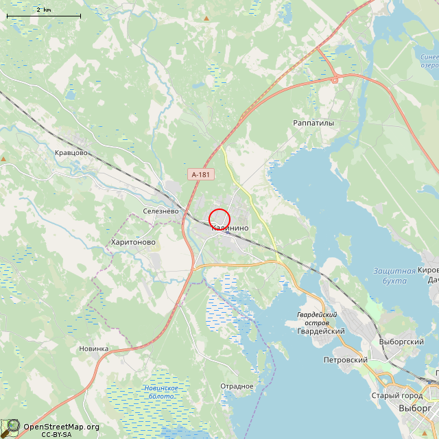 Карта где находится Privokzalny pereulok, 4 (Vyborg) в мелком масштабе