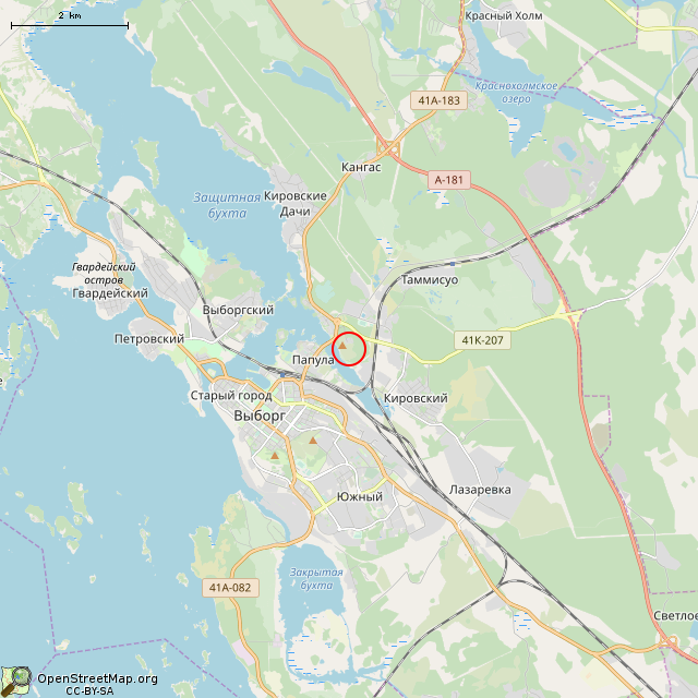 Карта где находится Недействующая водонапорная башня (Выборг) в мелком масштабе