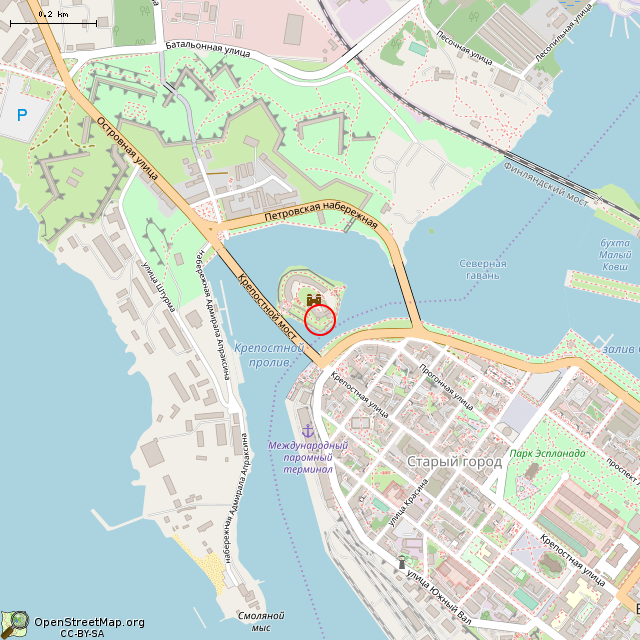 Карта где находится Райская башня (Выборг) в среднем масштабе