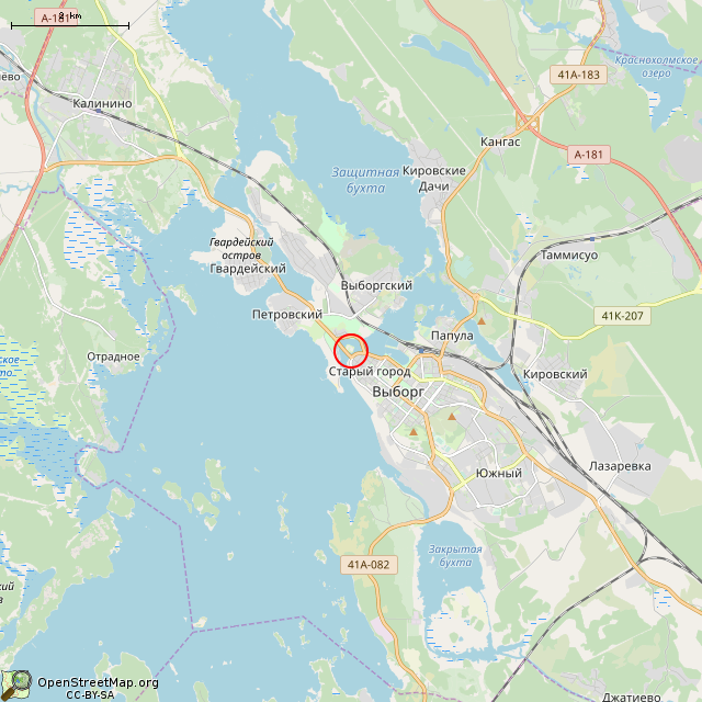 Карта где находится Райская башня (Выборг) в мелком масштабе