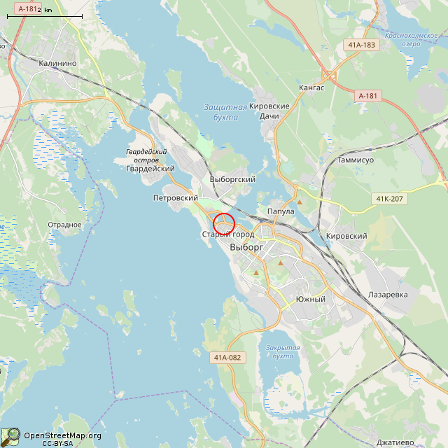 Карта где находится Дом Хенрика Вильгельма Ладо (Выборг) в мелком масштабе