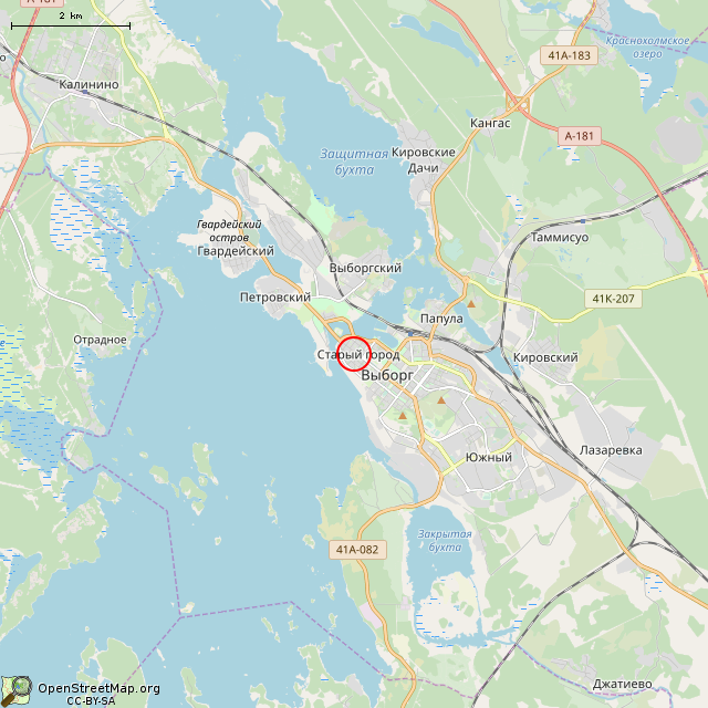 Карта где находится Самый старый жилой дом в России (Выборг) в мелком масштабе