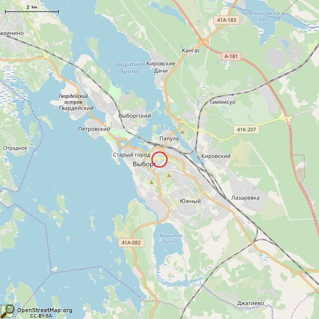 Карта где находится Дом страхового общества «Карьяла» (Выборг) в мелком масштабе