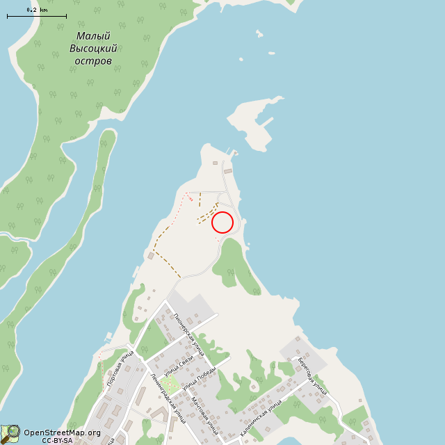 Карта где находится Южная батарея (Высоцк) в среднем масштабе