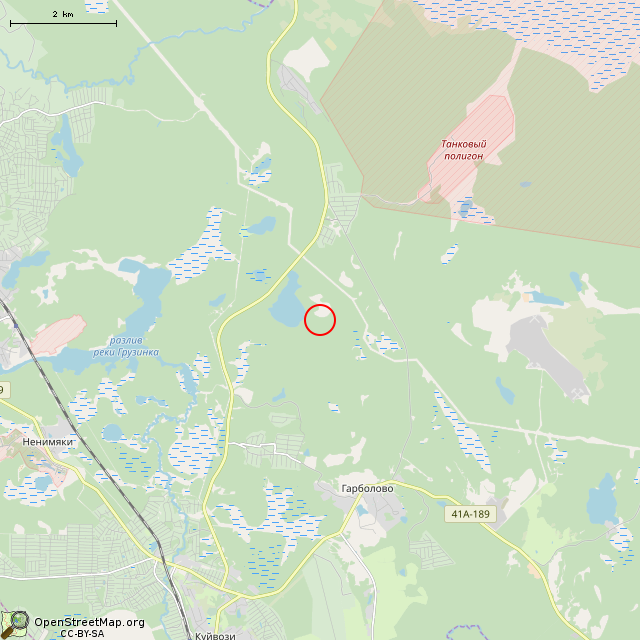 Карта где находится ДОТ № 822 КаУР в мелком масштабе