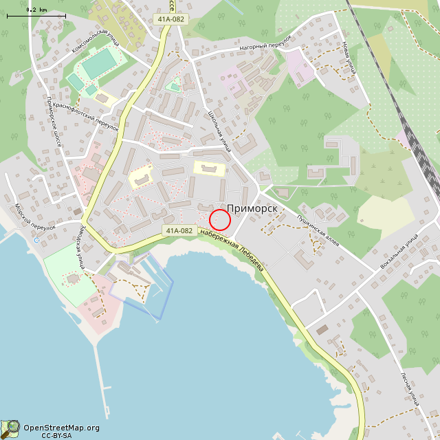 Карта где находится Фонтан с лягушкой (Приморск) в среднем масштабе