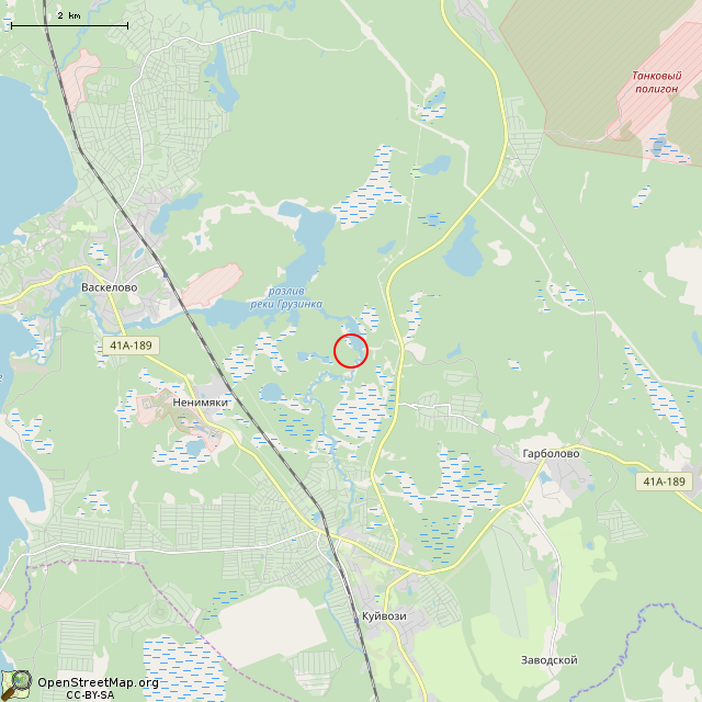 Карта где находится ДОТ № 35 КаУР в мелком масштабе