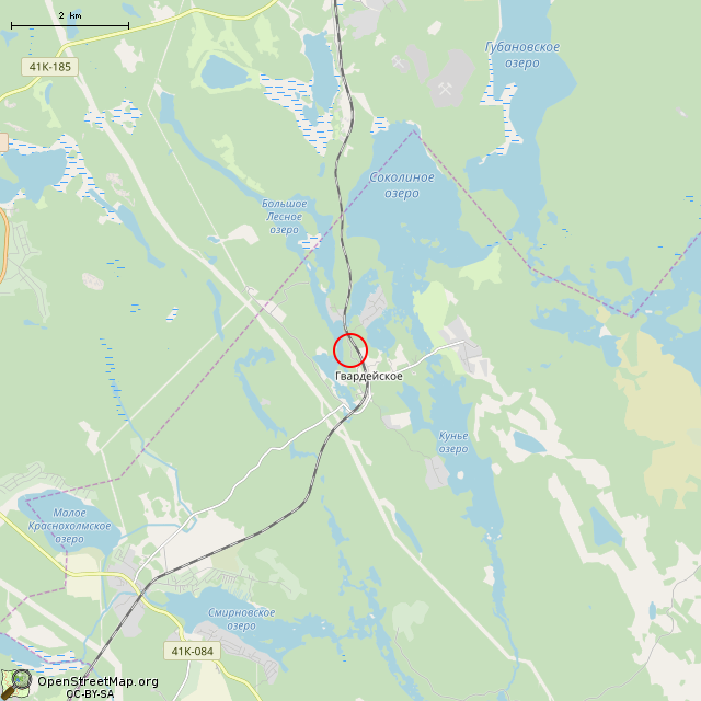 Карта где находится Заброшенное здание (Гвардейское) в мелком масштабе