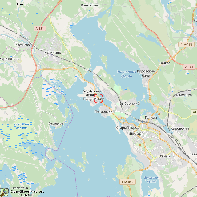 Карта где находится Памятник-надгробие Николаю Александрову (Выборг) в мелком масштабе