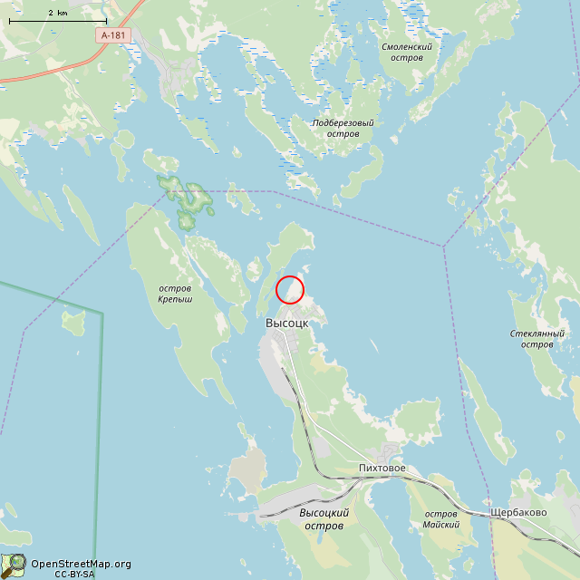 Карта где находится Заброшенное здание (Высоцк)      | заброшенный, неиспользуемый объект в мелком масштабе