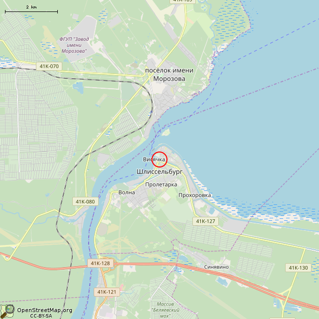 Карта где находится Петровский мост (Шлиссельбург) в мелком масштабе