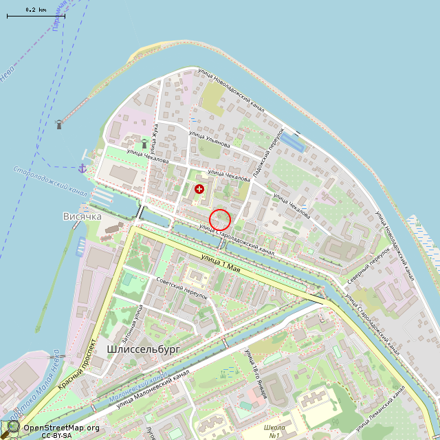 Карта где находится Водонапорная башня (Шлиссельбург) в среднем масштабе