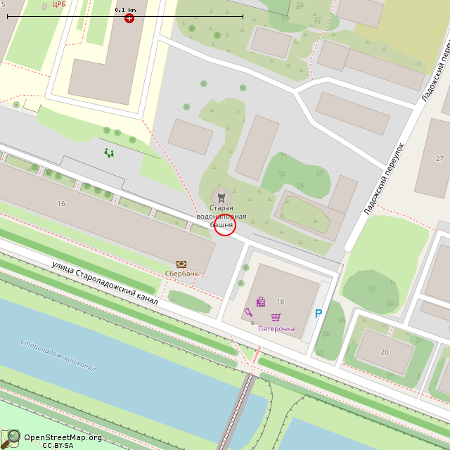 Карта где находится Водонапорная башня (Шлиссельбург) в крупном масштабе