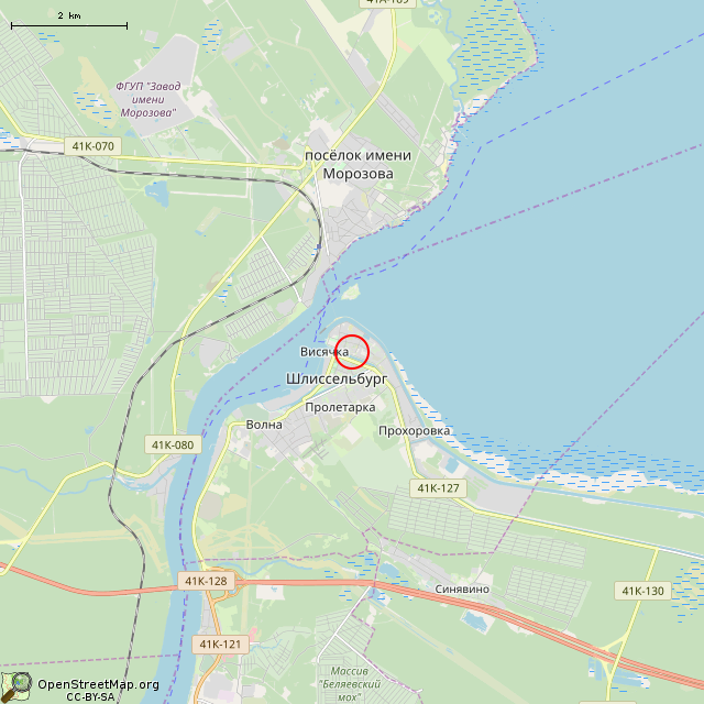 Карта где находится Водонапорная башня (Шлиссельбург) в мелком масштабе