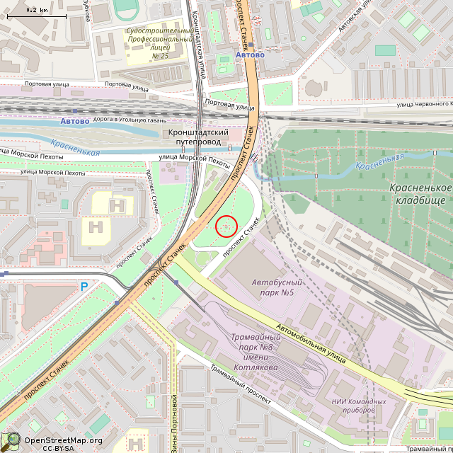 Карта где находится ДОТ № 930 рубежа «Ижора» (Санкт-Петербург) в среднем масштабе