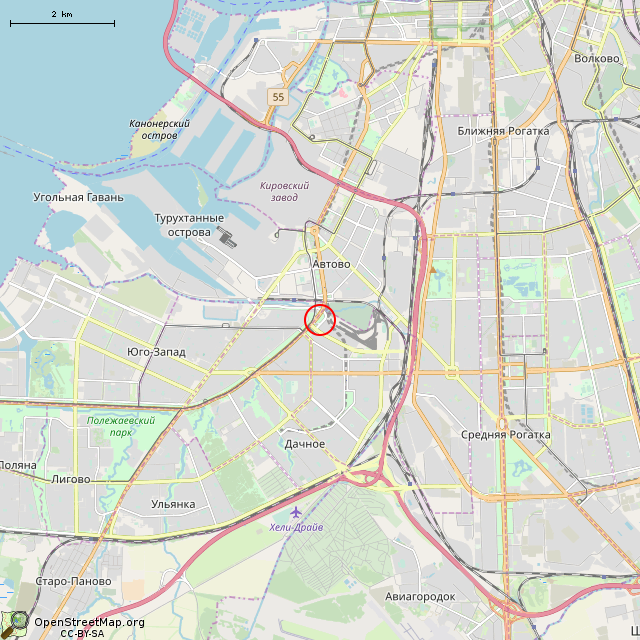 Карта где находится ДОТ № 930 рубежа «Ижора» (Санкт-Петербург) в мелком масштабе