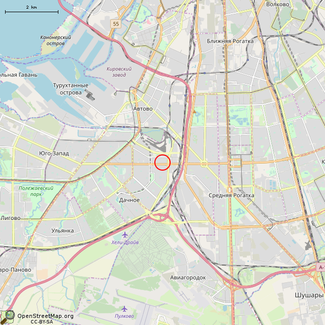 Карта где находится ДОТ № 103 рубежа «Ижора» (Санкт-Петербург) в мелком масштабе